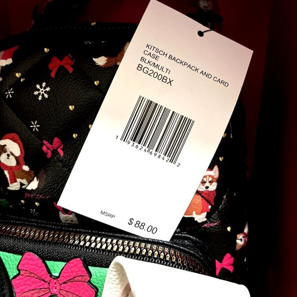 NWT Betsey Johnson 2pc Christmas Puppy Backpack & Card Case Gift Set Boxed Xmas